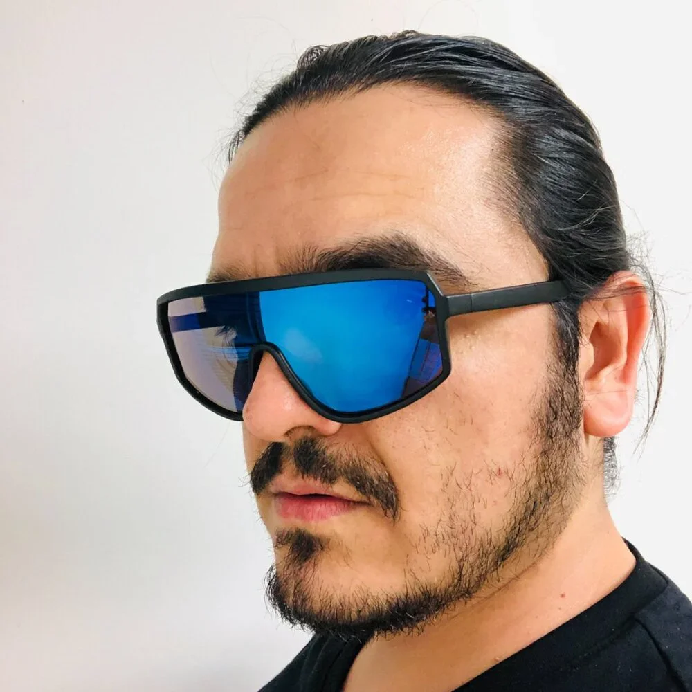 Men Sunglasses Blue Mirror Lens White Frame Driving Running Fishing Style Lentes